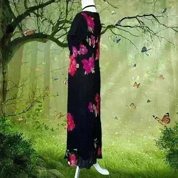 Y2k 90s Vintage Black Floral Maxi Dress By Evan Picone Size 8 - Picture 7 of 7